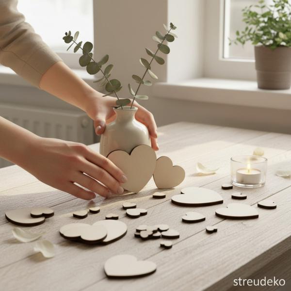 Herz Streudeko Holz Tischdeko Bastel Kreativ Bedarf Hochzeit Dekoherzen Streuteile verschiedene Größen